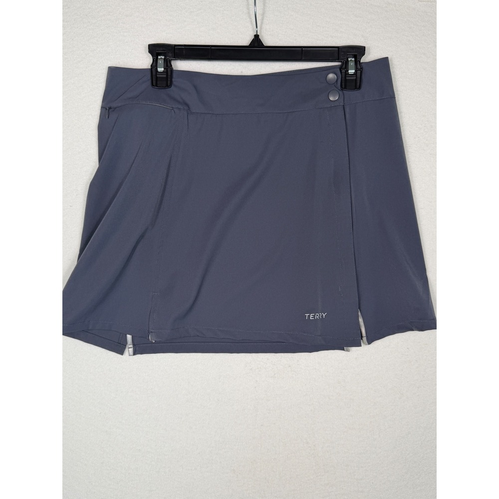 Terry Cycling Skirt Women Medium Gray Wrap Front Snap Zipper Pocket Reflective